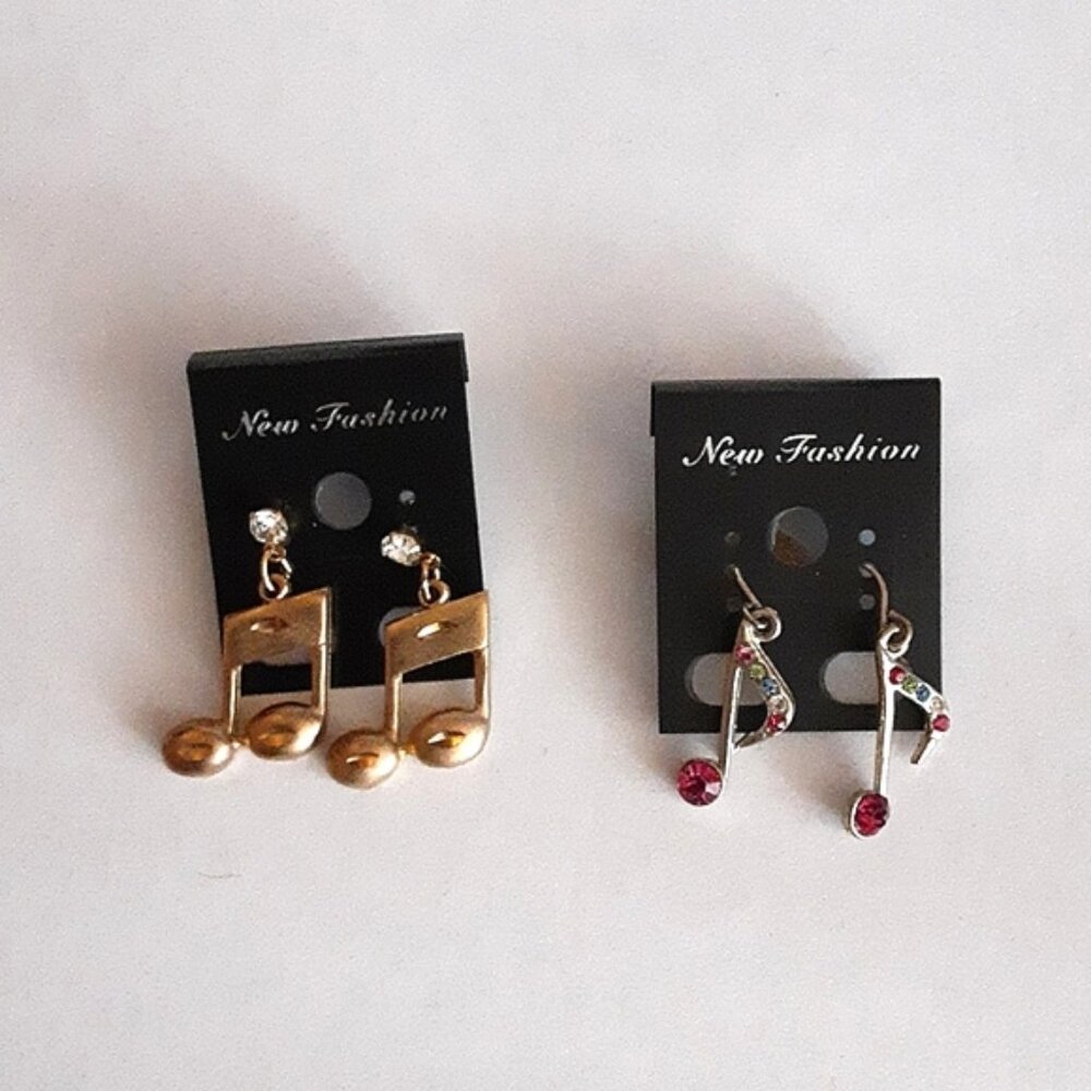 Earrings Musical Notes 2 Pairs Rhinestone Accents